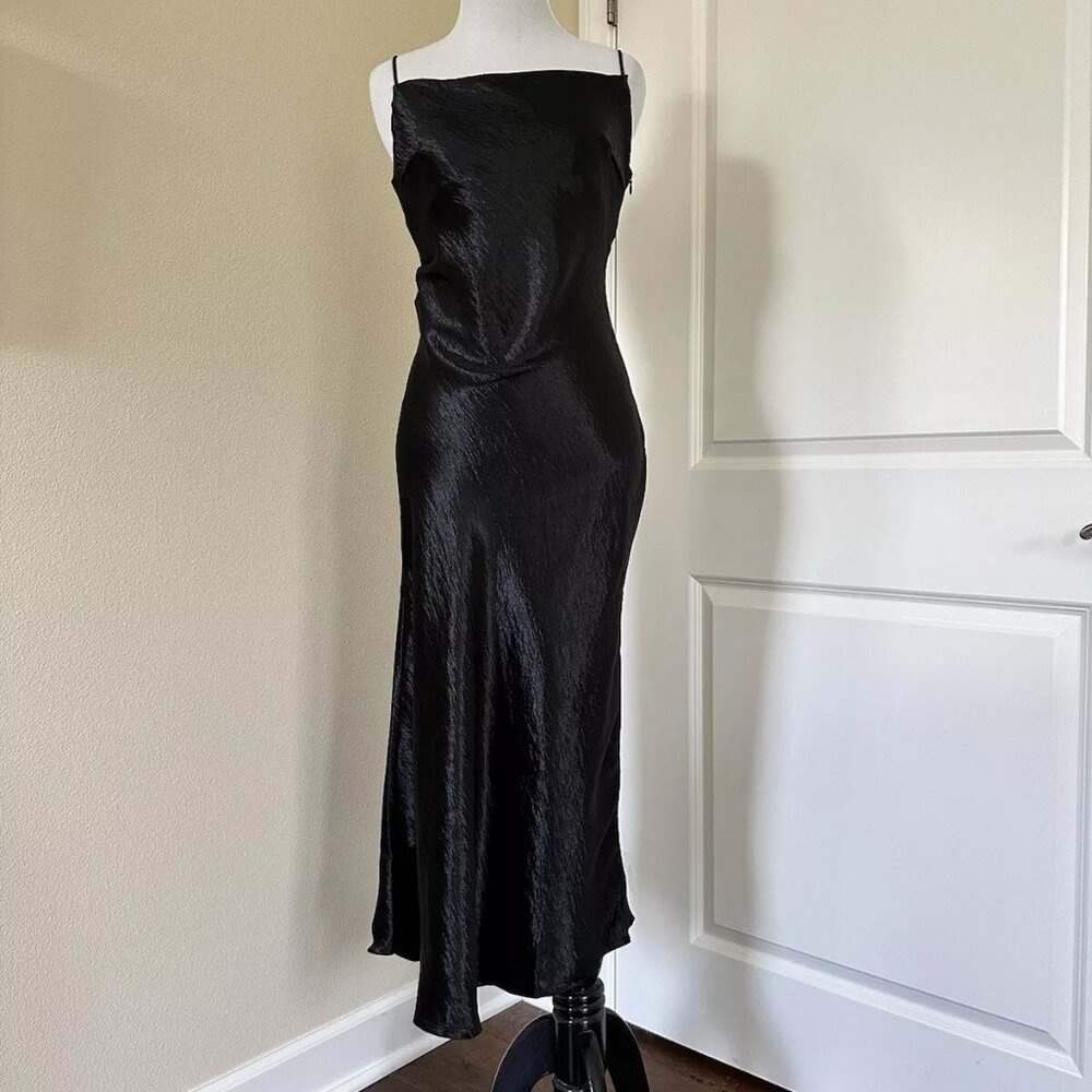Anthropologie Black Long Slip Dress Lustre Finish Size 4 New With Tag